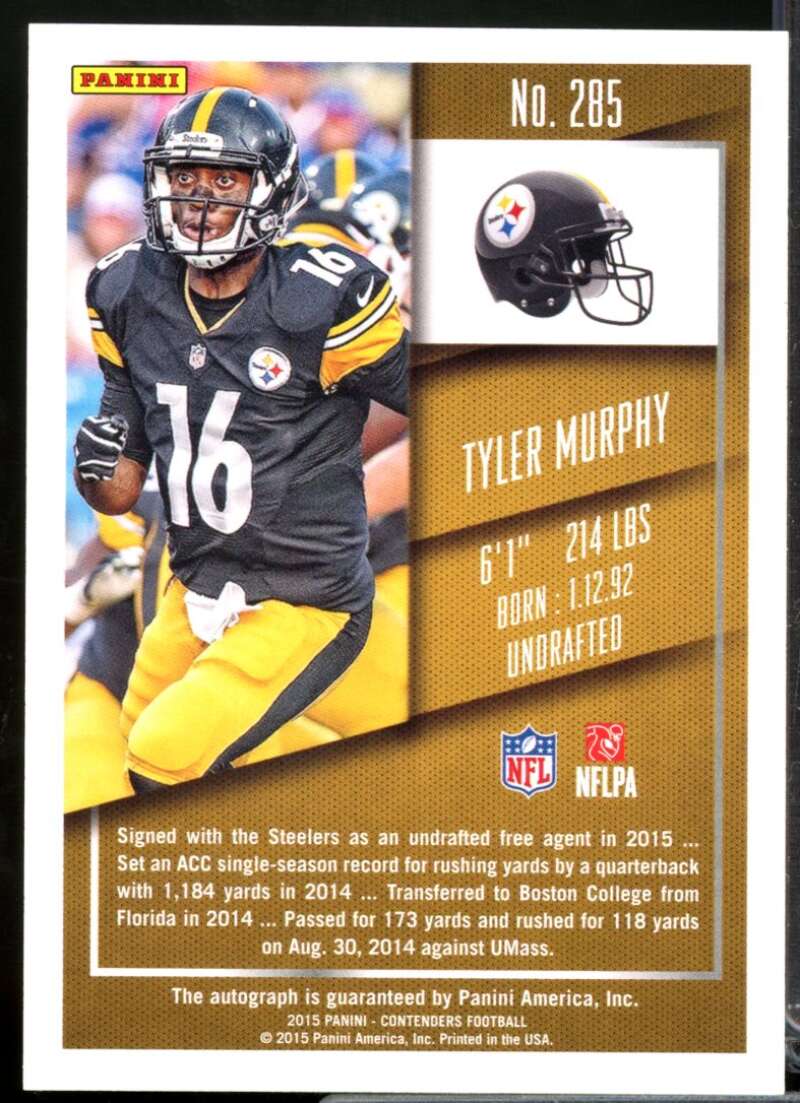 Tyler Murphy RC Card 2015 Panini Contenders Rookie Autograph #285  Image 2