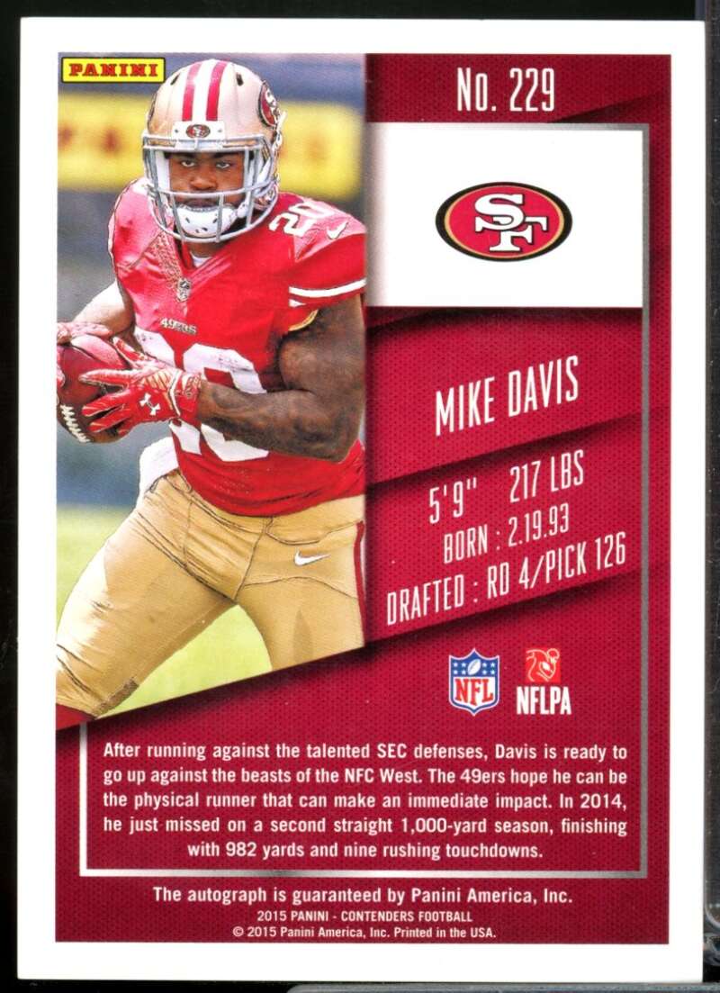 Mike Davis SP /99 2015 Panini Contenders Rookie Autograph Playoff Ticket #229B  Image 2