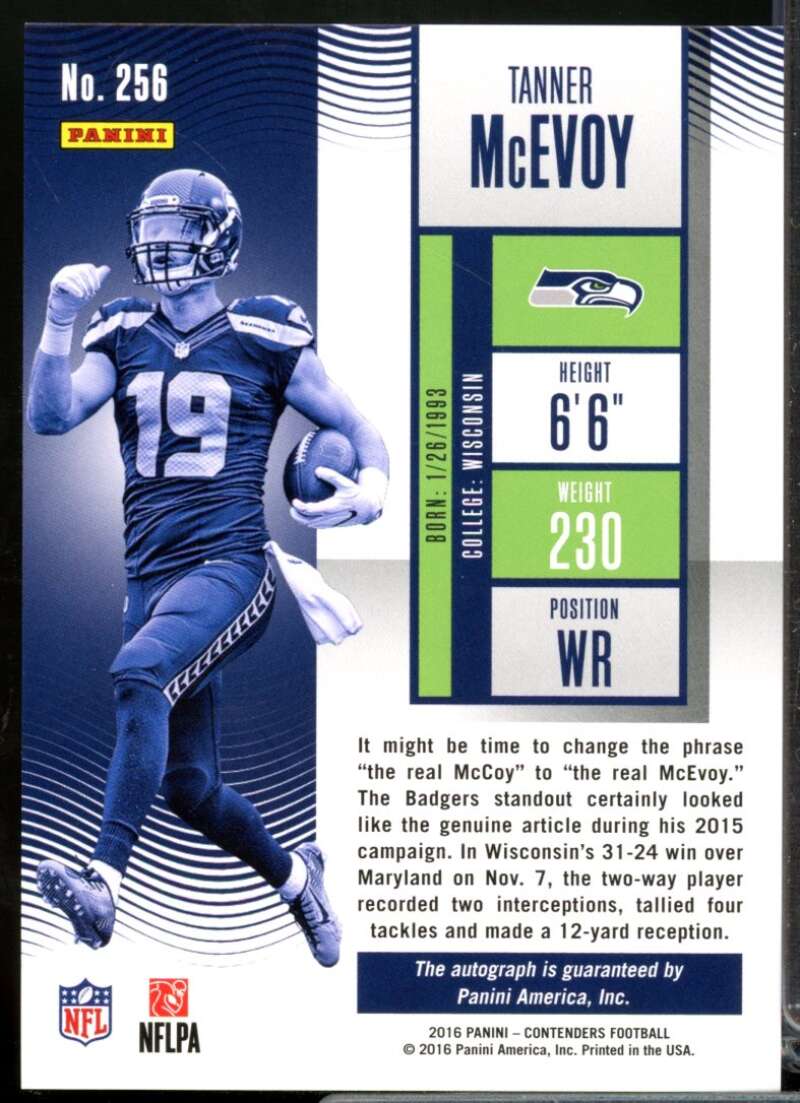 Tanner McEvoy /199 2016 Panini Contenders Rookie Autograph Playoff Ticket #256  Image 2