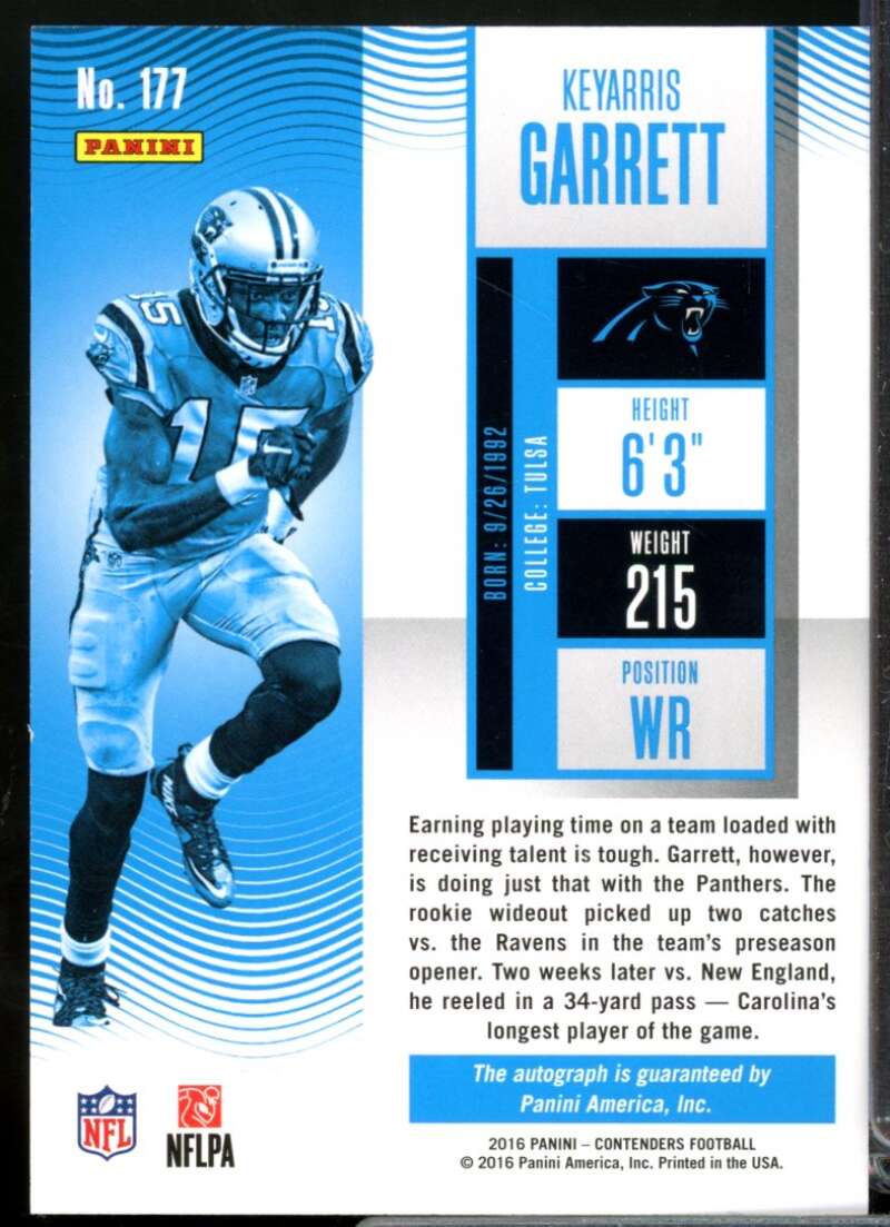 Keyarris Garrett 2016 Panini Contenders Rookie Autograph Playoff Ticket #177  Image 2