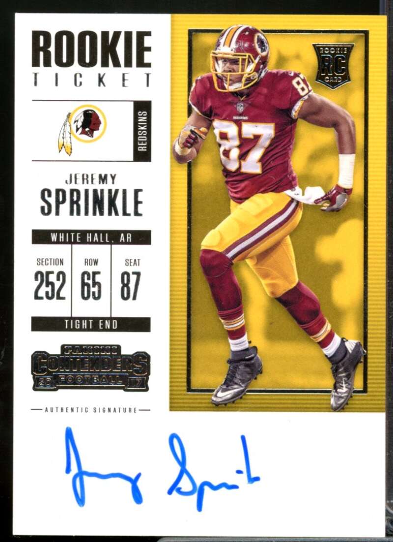 Jeremy Sprinkle RC Card 2017 Panini Contenders Rookie Autograph #177  Image 1