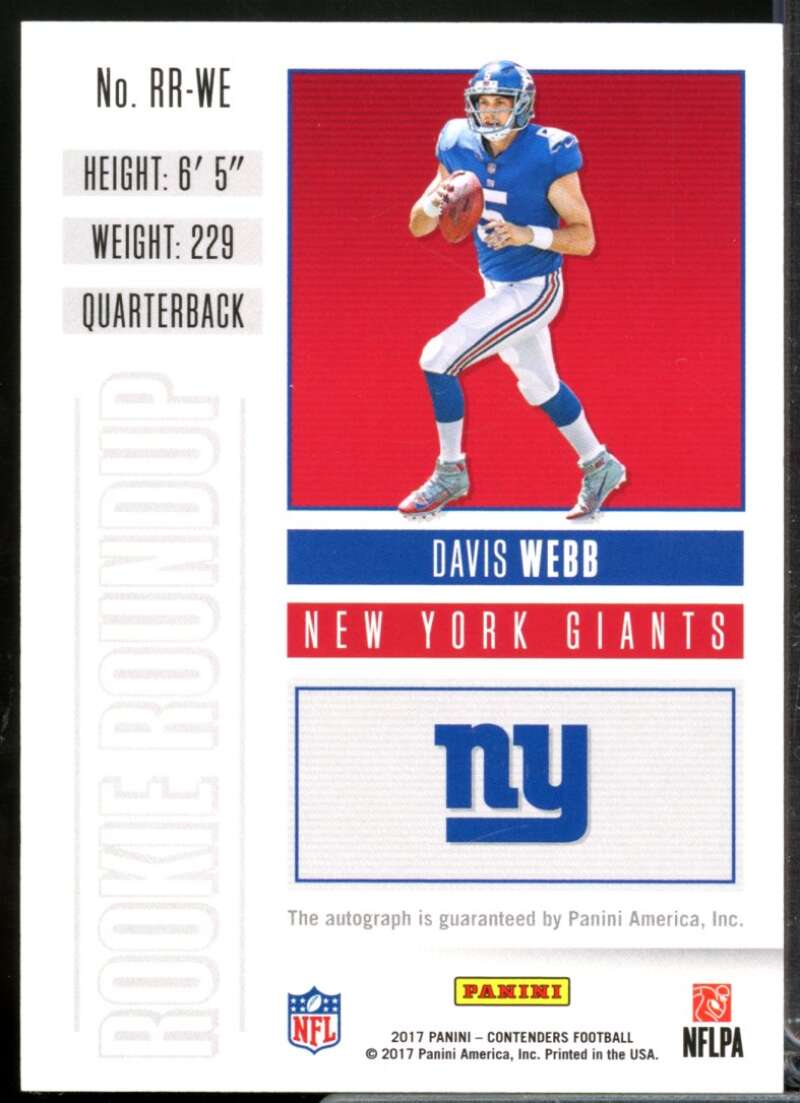 Davis Webb /99 Card 2017 Panini Contenders Rookie Roundup Autographs #4  Image 2