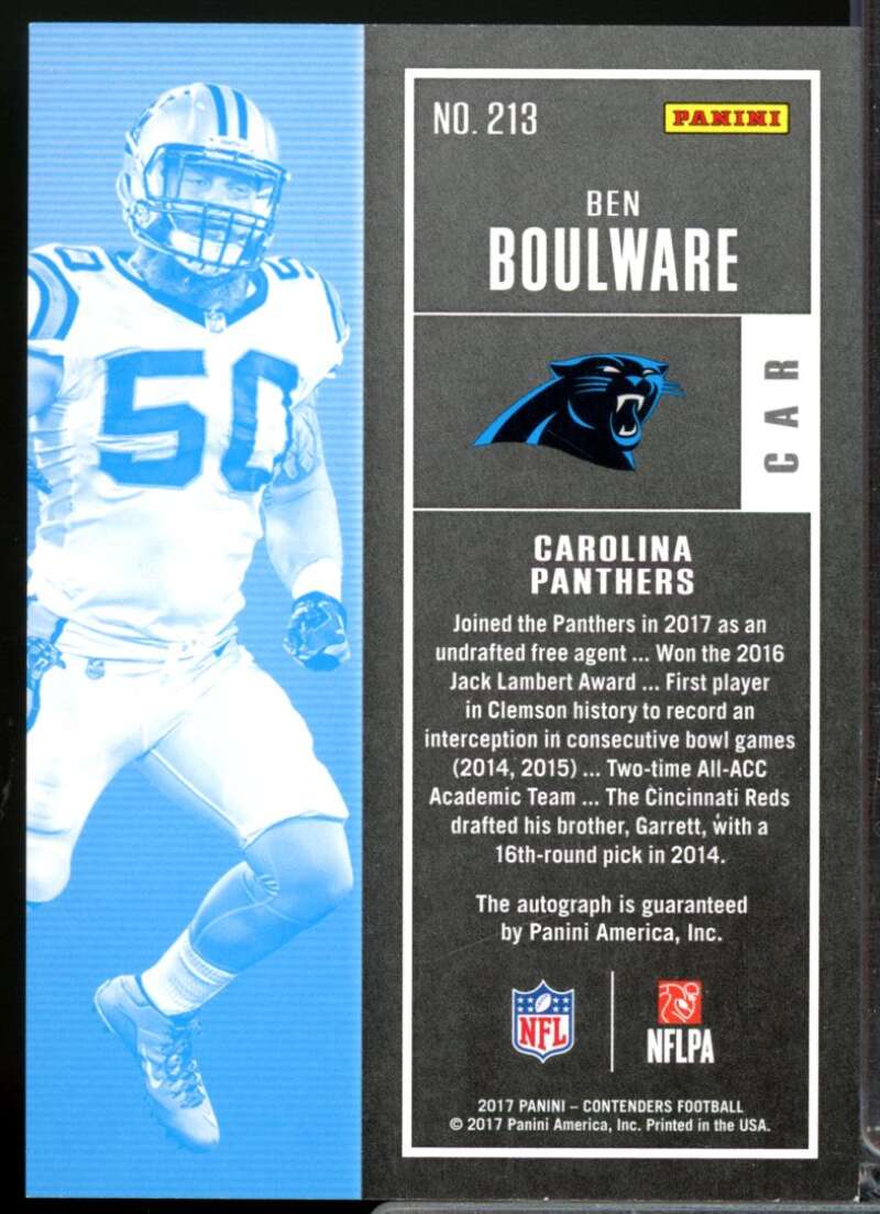 Ben Boulware RC Card 2017 Panini Contenders Rookie Autograph #213  Image 2