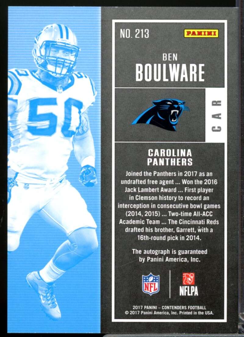 Ben Boulware RC Card 2017 Panini Contenders Rookie Autograph #213  Image 2