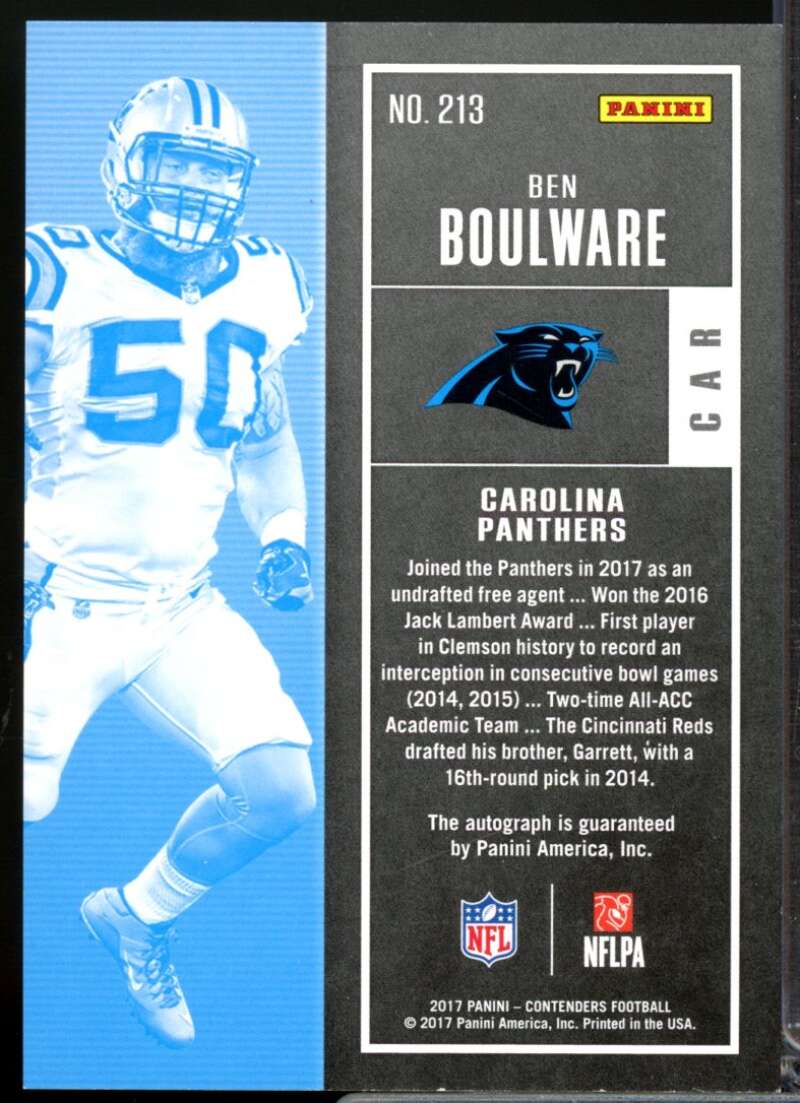 Ben Boulware RC Card 2017 Panini Contenders Rookie Autograph #213  Image 2