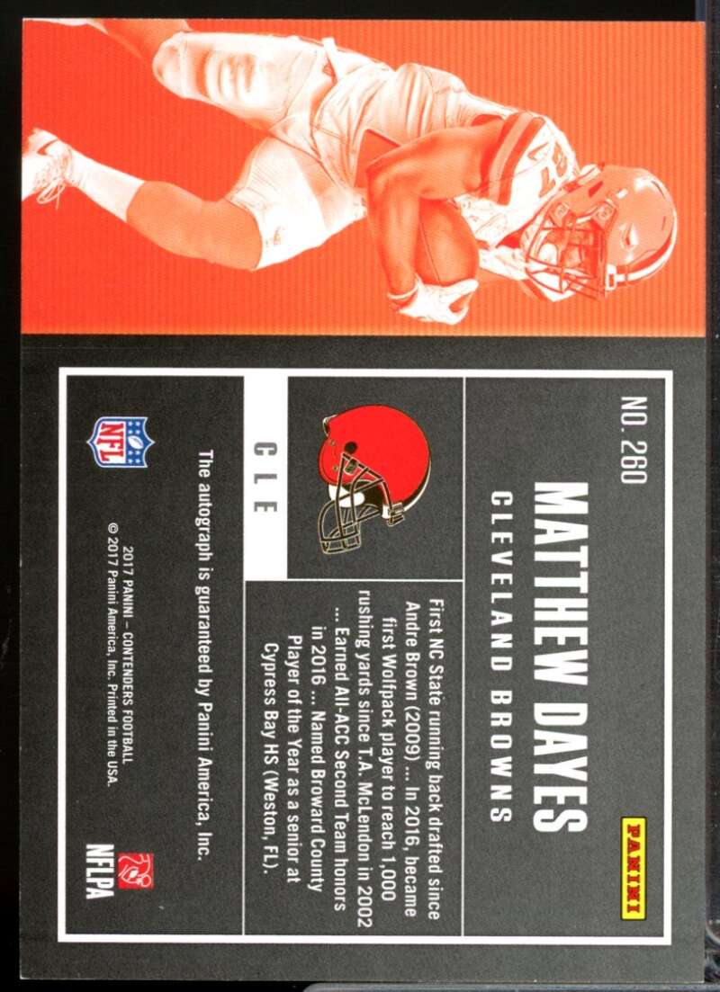 Matthew Dayes 2017 Panini Contenders Rookie Autograph Championship Ticket #260  Image 2