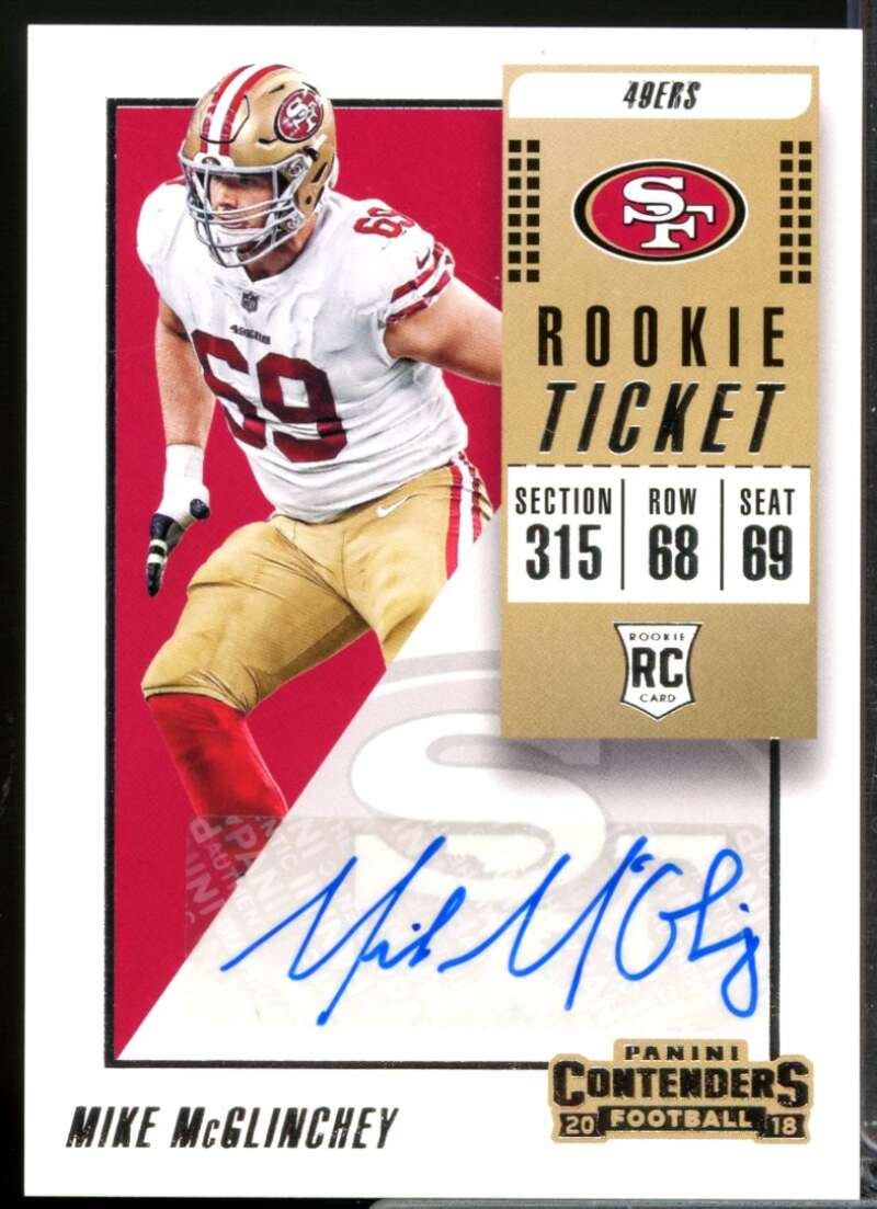 Mike McGlinchey RC Card 2018 Panini Contenders Rookie Autograph #329  Image 1