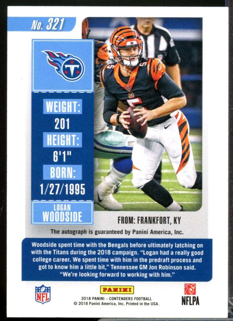 Logan Woodside RC Card 2018 Panini Contenders Rookie Autograph #321  Image 2