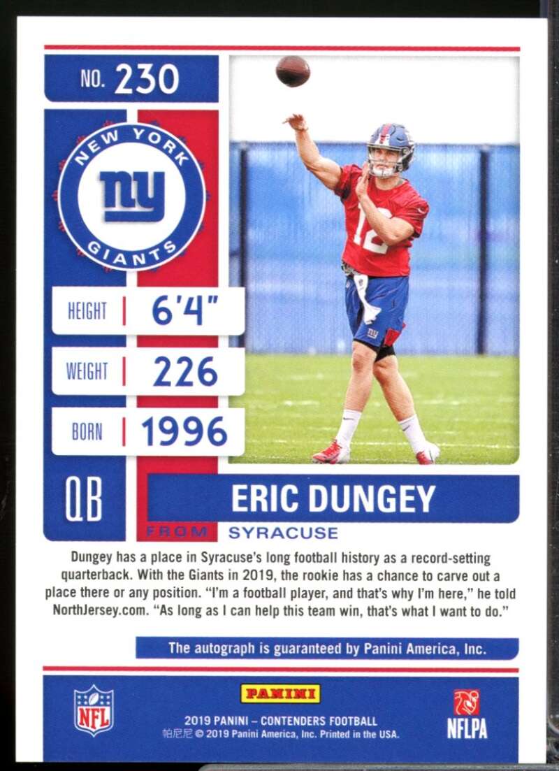 Eric Dungey RC Card 2019 Panini Contenders Rookie Autograph #230  Image 2