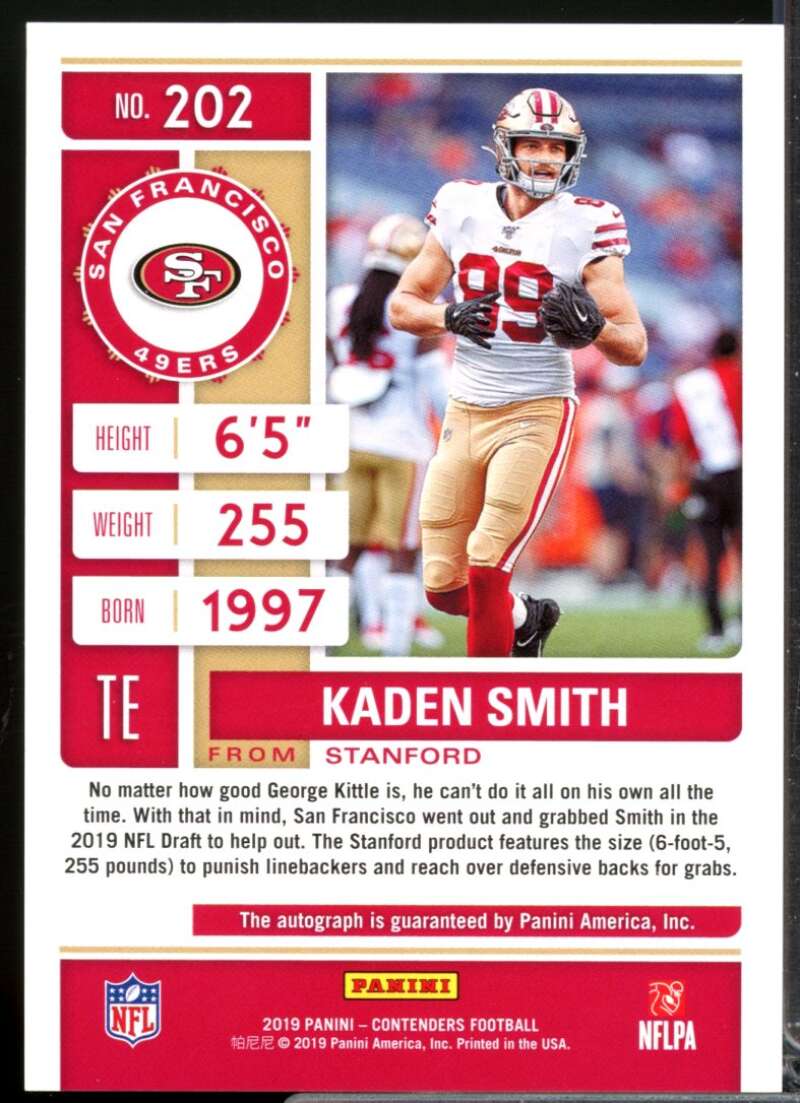 Kaden Smith /99 2019 Panini Contenders Rookie Autograph Playoff Ticket #202  Image 2