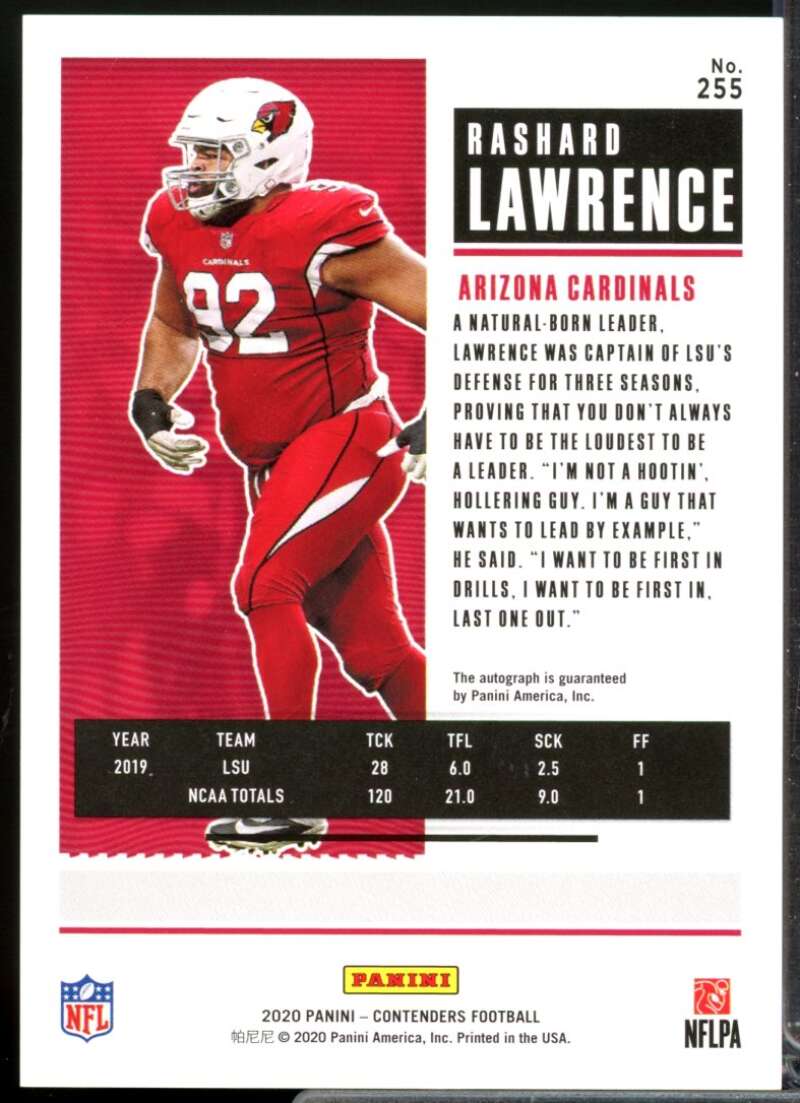 Rashard Lawrence RC Card 2020 Panini Contenders Rookie Autograph #255  Image 2