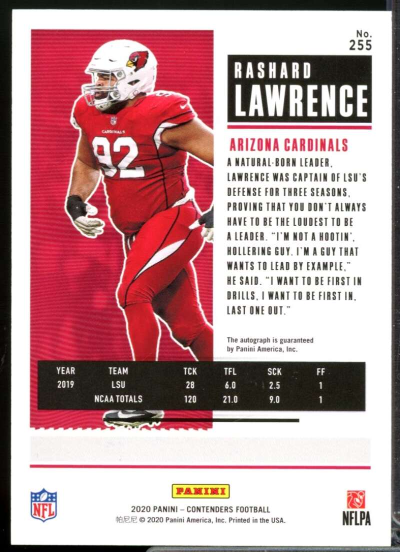 Rashard Lawrence RC Card 2020 Panini Contenders Rookie Autograph #255  Image 2