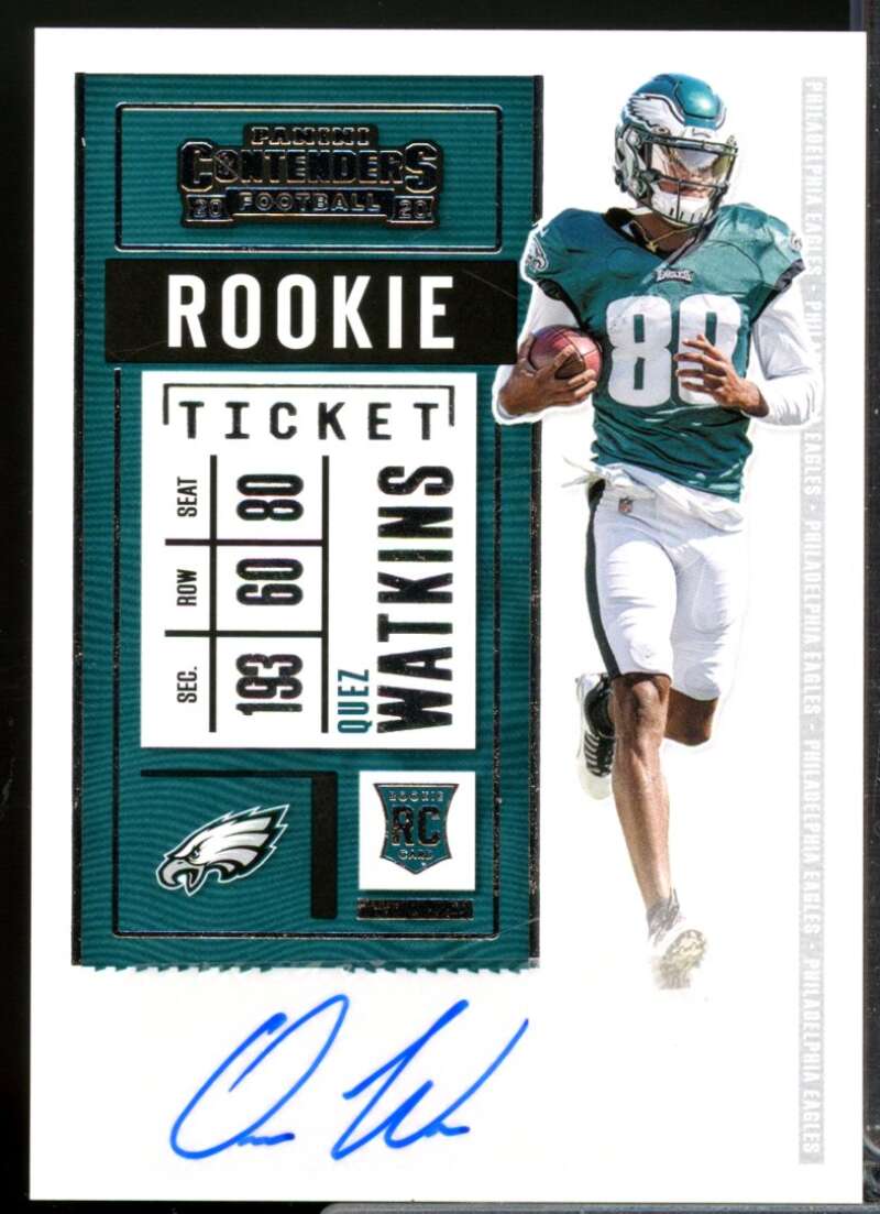 Quez Watkins RC Card 2020 Panini Contenders Rookie Autograph #164  Image 1