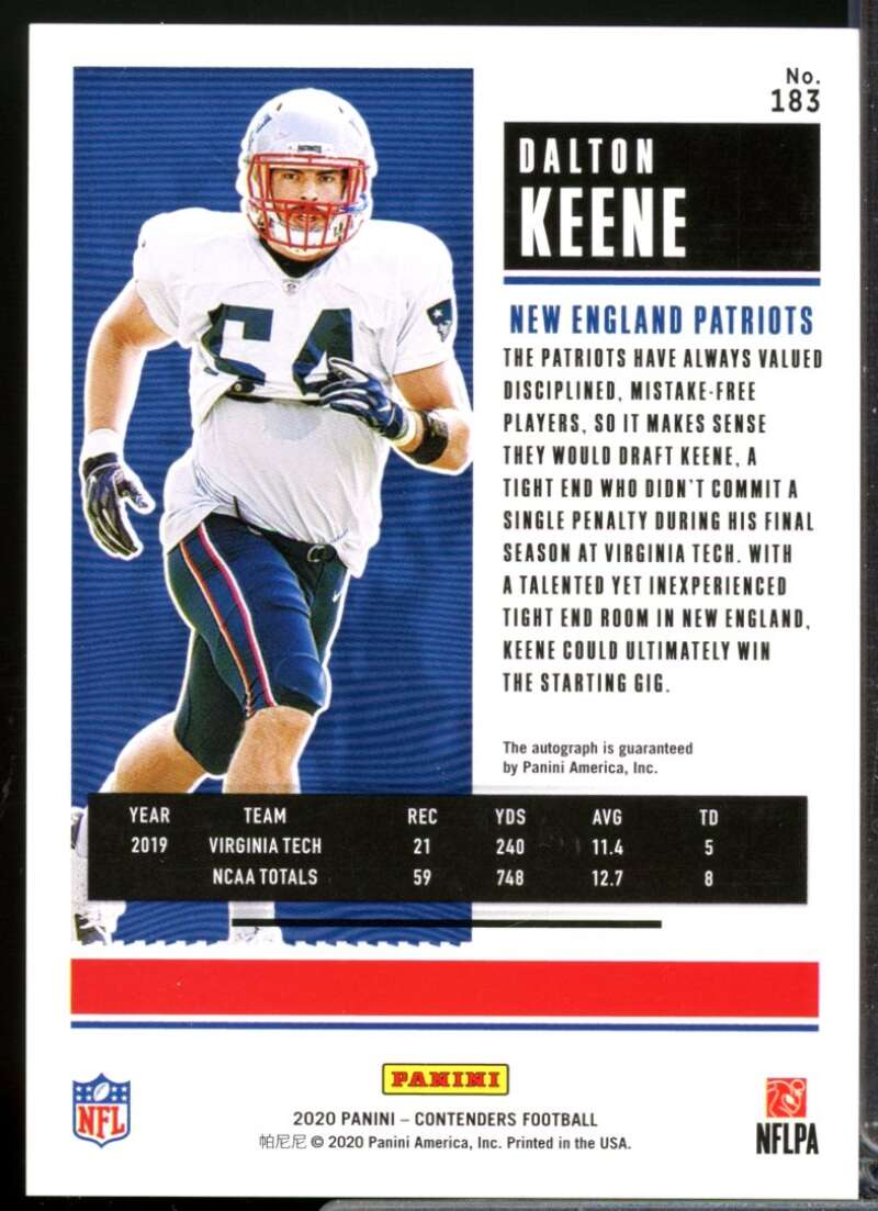 Dalton Keene /99 2020 Panini Contenders Rookie Autograph Playoff Ticket #183A  Image 2