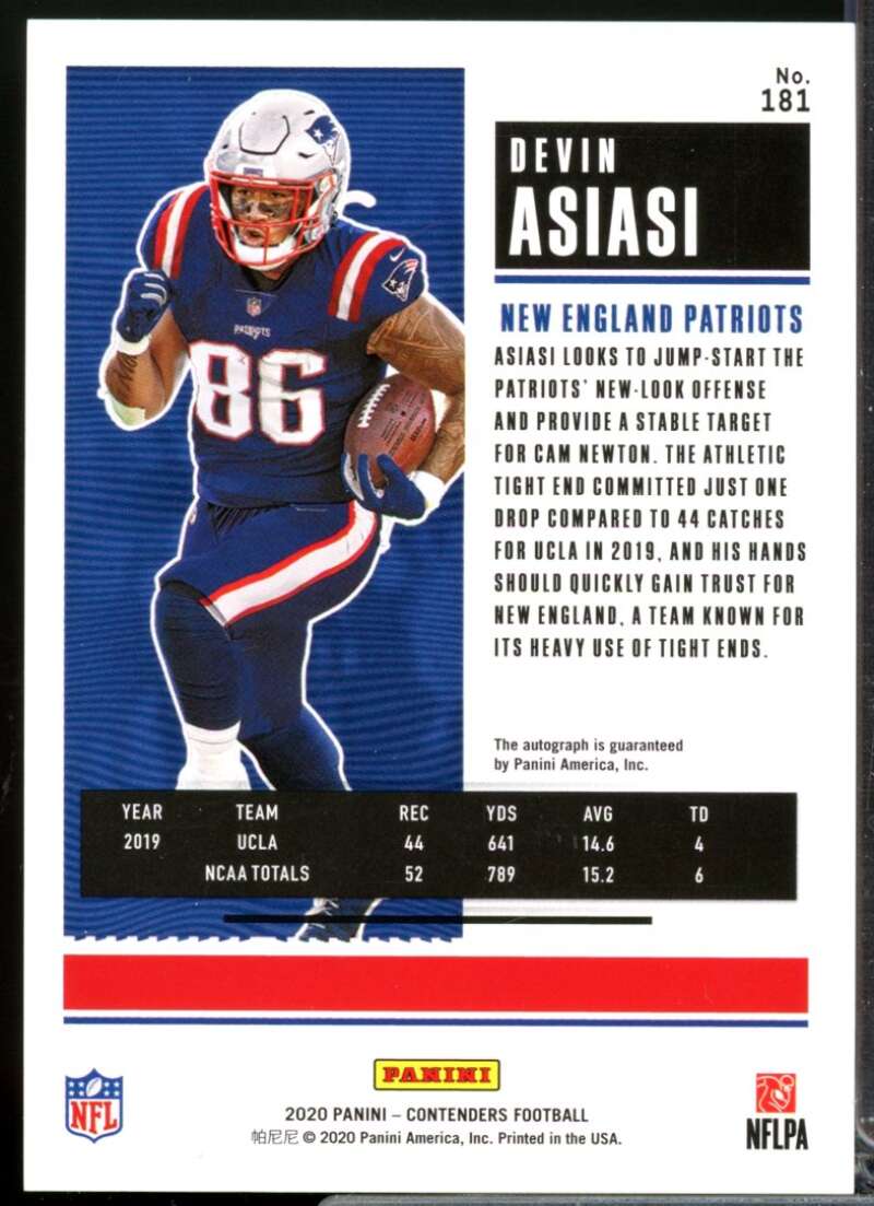 Devin Asiasi 2020 Panini Contenders Rookie Autograph Championship Ticket #181  Image 2