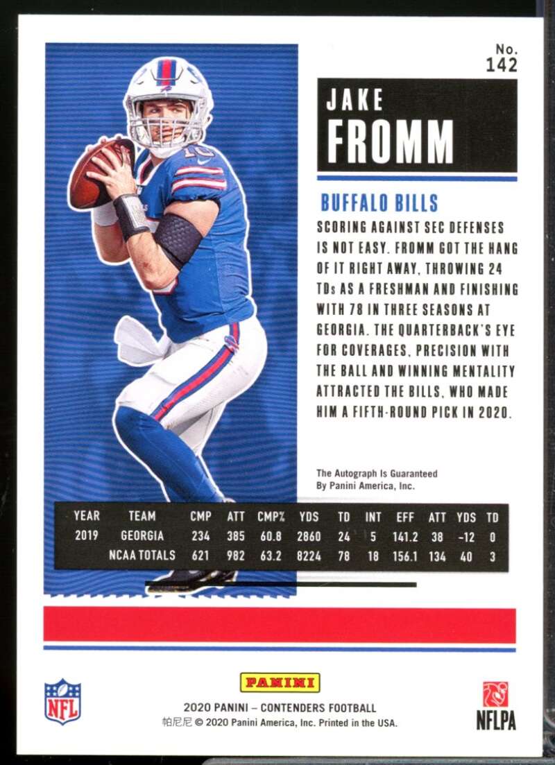 Jake Fromm RC Card 2020 Panini Contenders Rookie Autograph #142  Image 2