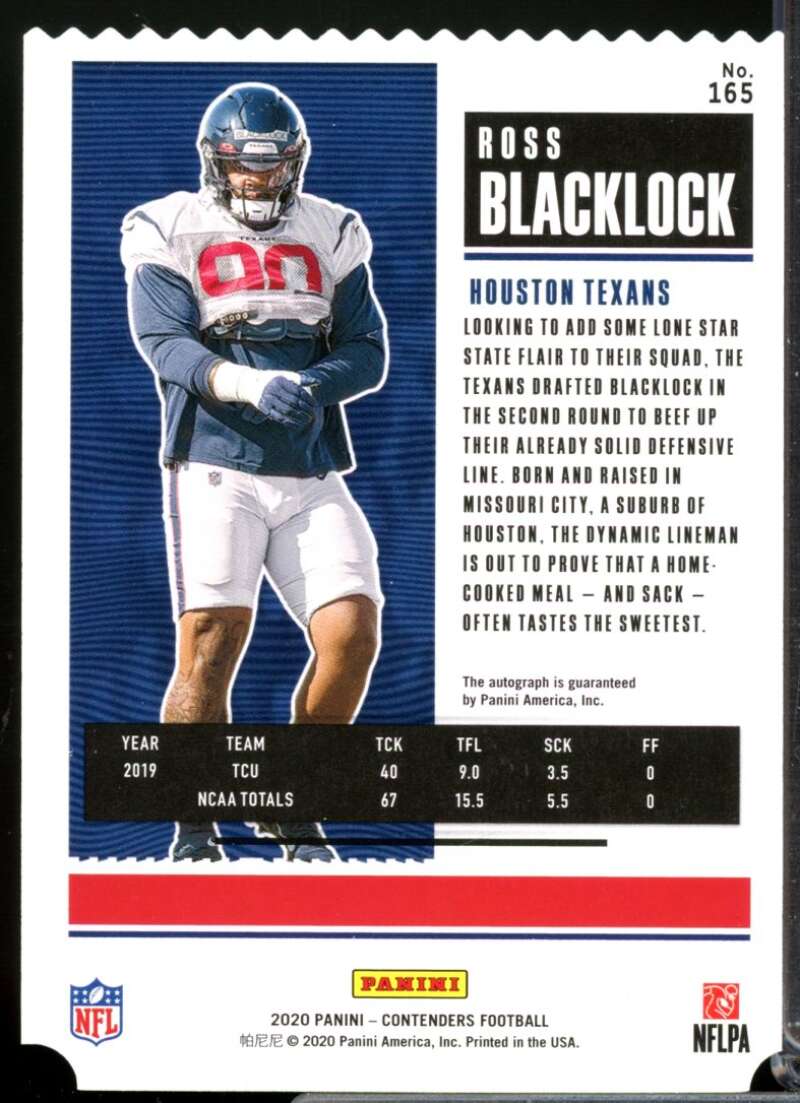Ross Blacklock /90 2020 Panini Contenders Rookie Autograph Ticket Stub #165  Image 2