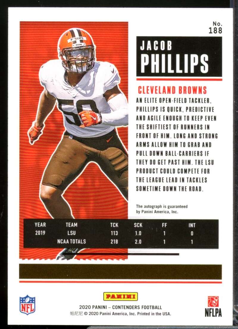 Jacob Phillips RC Card 2020 Panini Contenders Rookie Autograph #188  Image 2