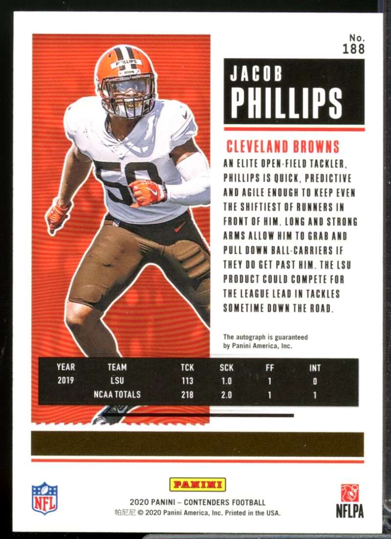 Jacob Phillips RC Card 2020 Panini Contenders Rookie Autograph #188  Image 2
