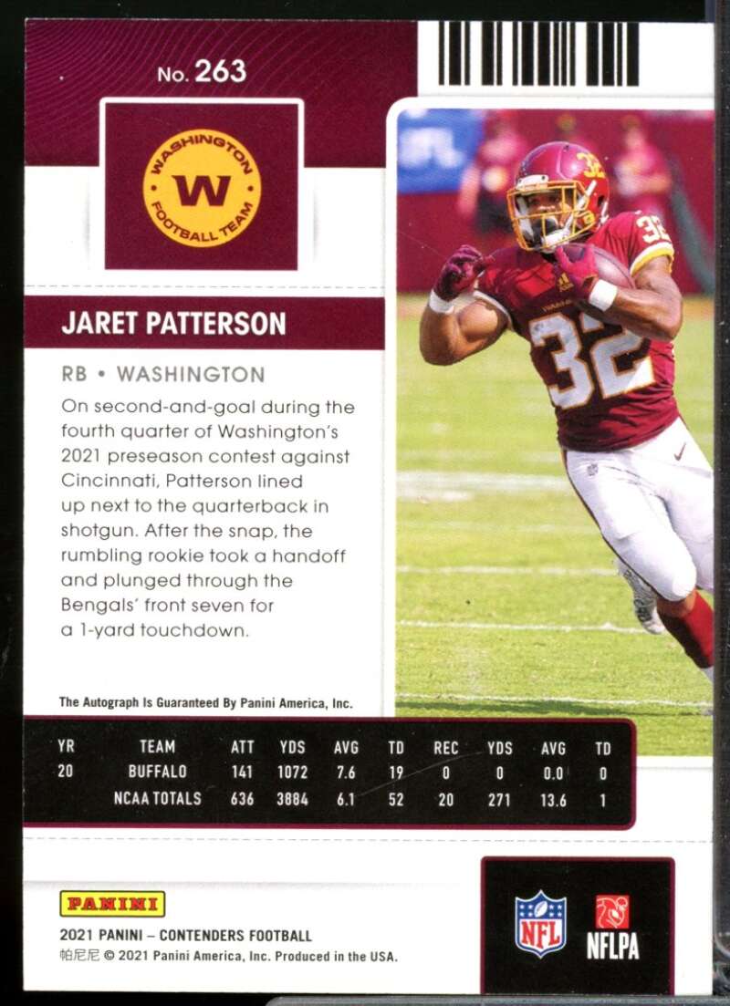 Jaret Patterson RC SP Card 2021 Panini Contenders Rookie Autograph #263  Image 2