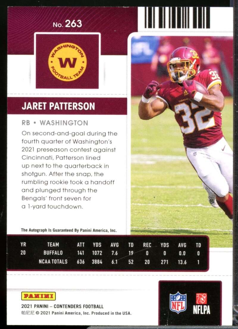 Jaret Patterson RC SP Card 2021 Panini Contenders Rookie Autograph #263  Image 2