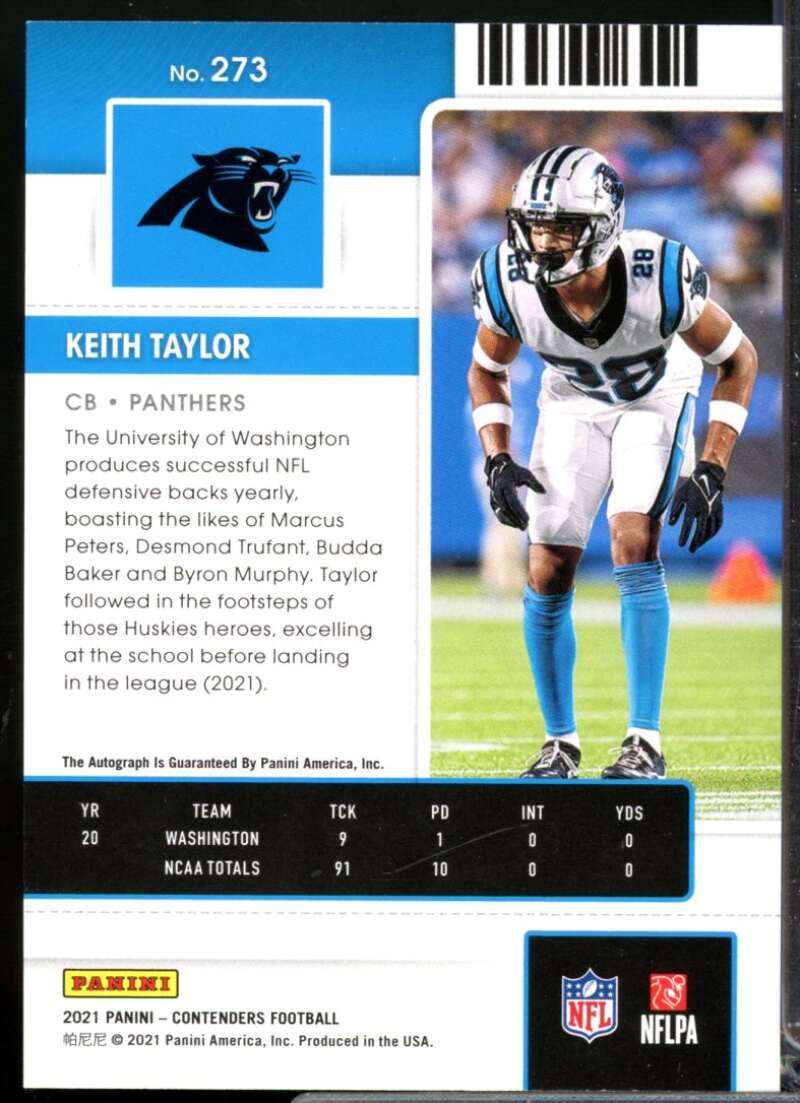 Keith Taylor RC Card 2021 Panini Contenders Rookie Autograph #273  Image 2