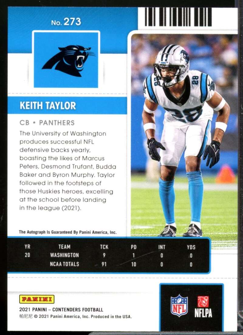 Keith Taylor RC Card 2021 Panini Contenders Rookie Autograph #273  Image 2