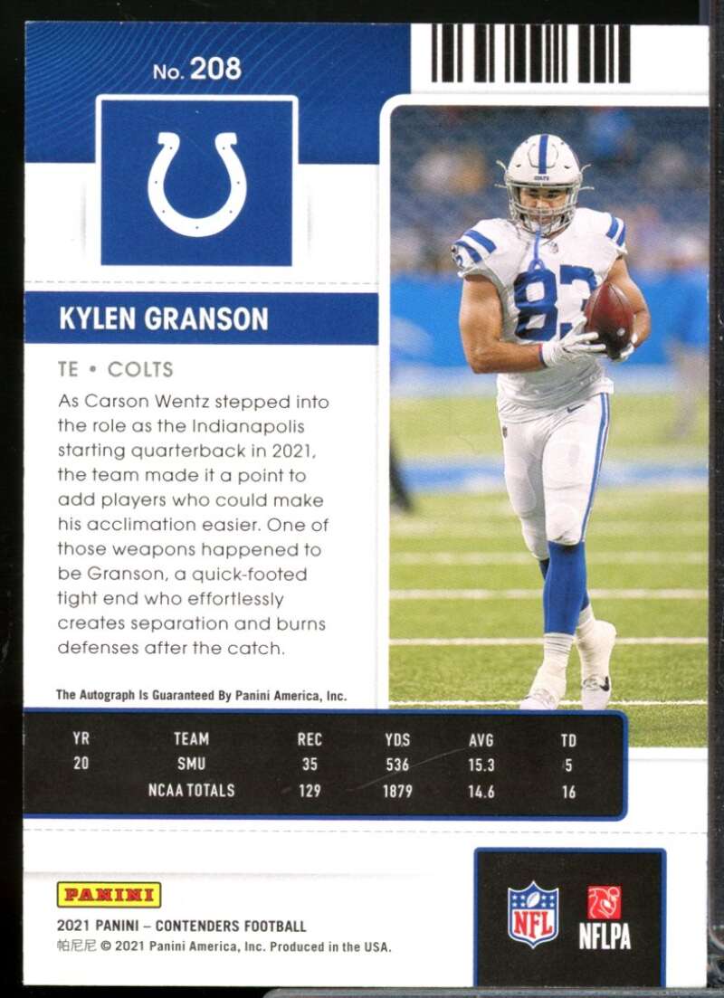 Kylen Granson RC SP Card 2021 Panini Contenders Rookie Autograph #208  Image 2