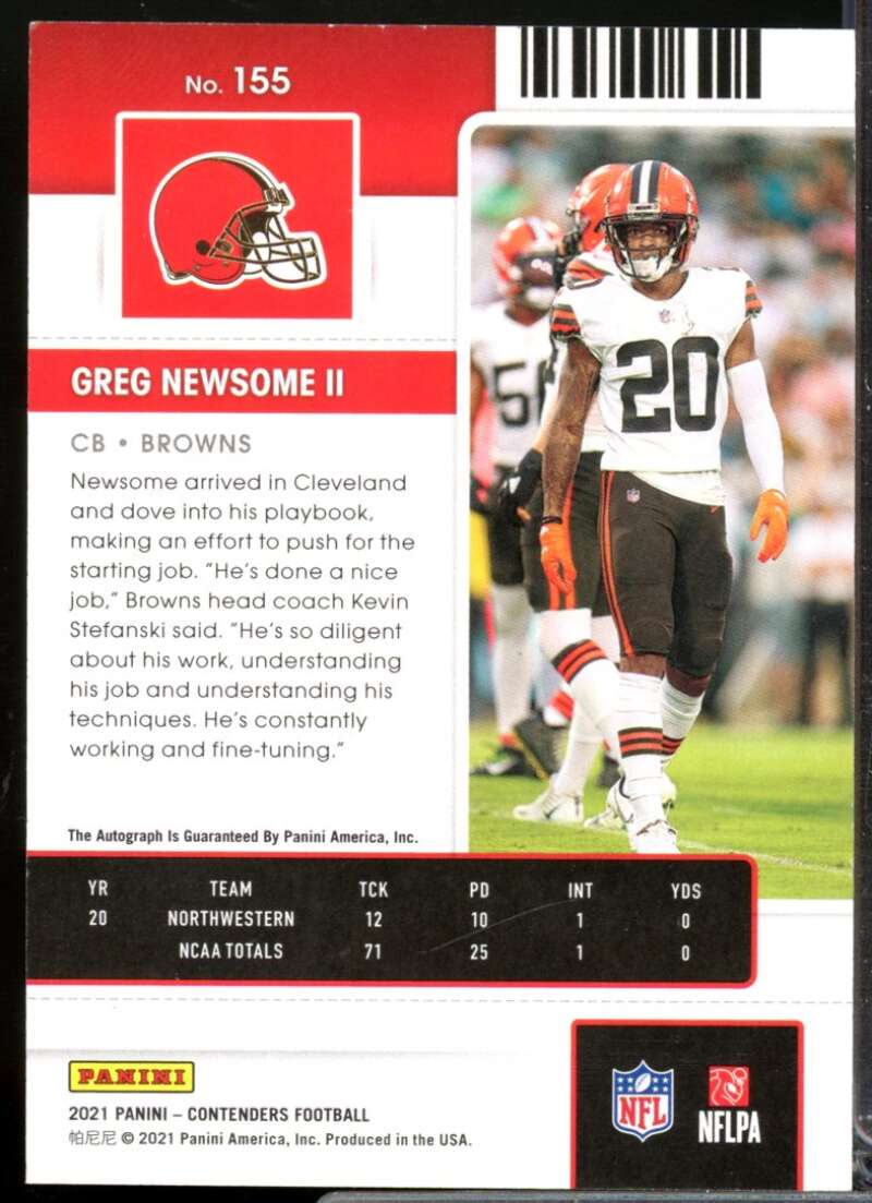 Greg Newsome II RC Card 2021 Panini Contenders Rookie Autograph #155  Image 2