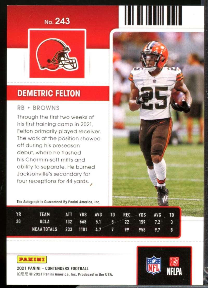 Demetric Felton 2021 Panini Contenders Rookie Autograph Playoff Ticket #243A  Image 2