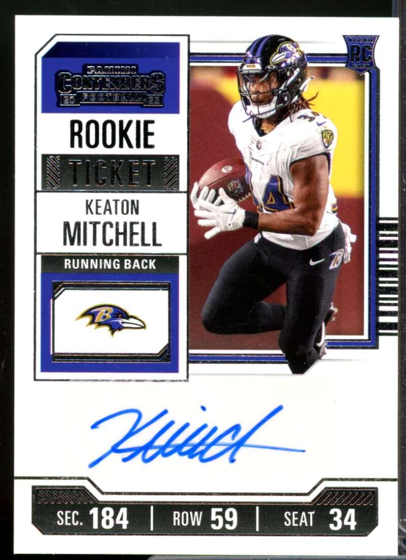 Keaton Mitchell RC Card 2023 Panini Contenders Rookie Autograph #248  Image 1