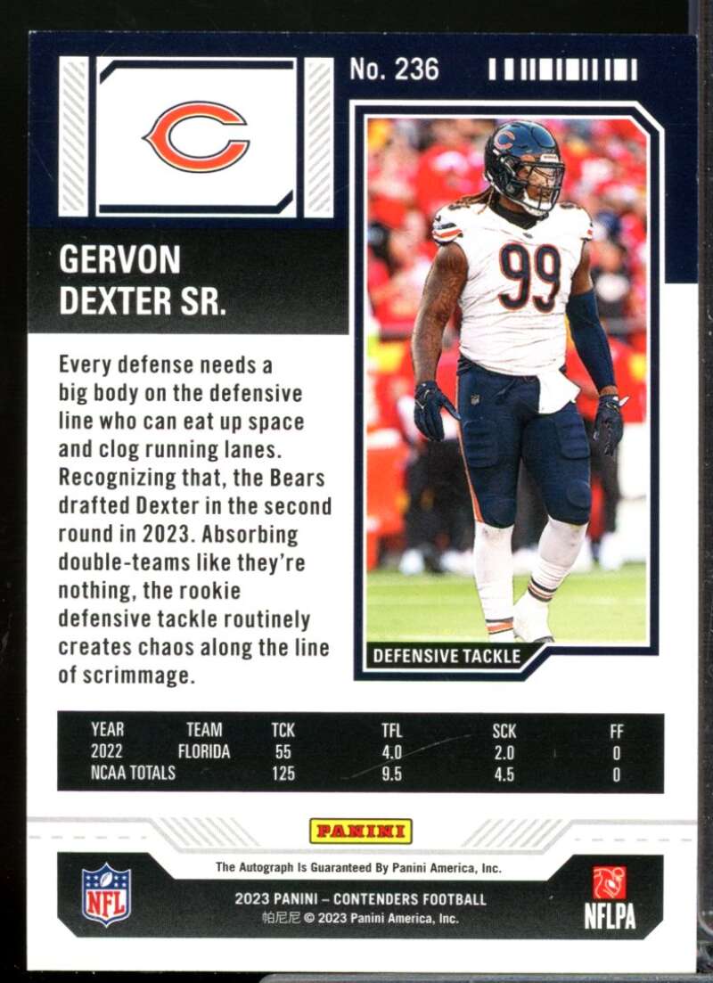 Gervon Dexter Sr. RC Card 2023 Panini Contenders Rookie Autograph #236  Image 2