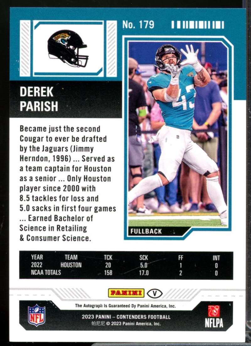 Derek Parish 2023 Panini Contenders Rookie Autograph Divisional Ticket #179  Image 2