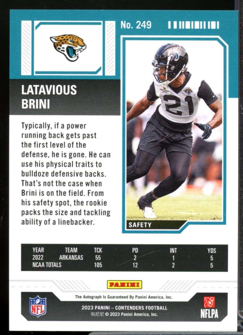 Latavious Brini 2023 Panini Contenders Rookie Autograph Playoff Ticket #249  Image 2