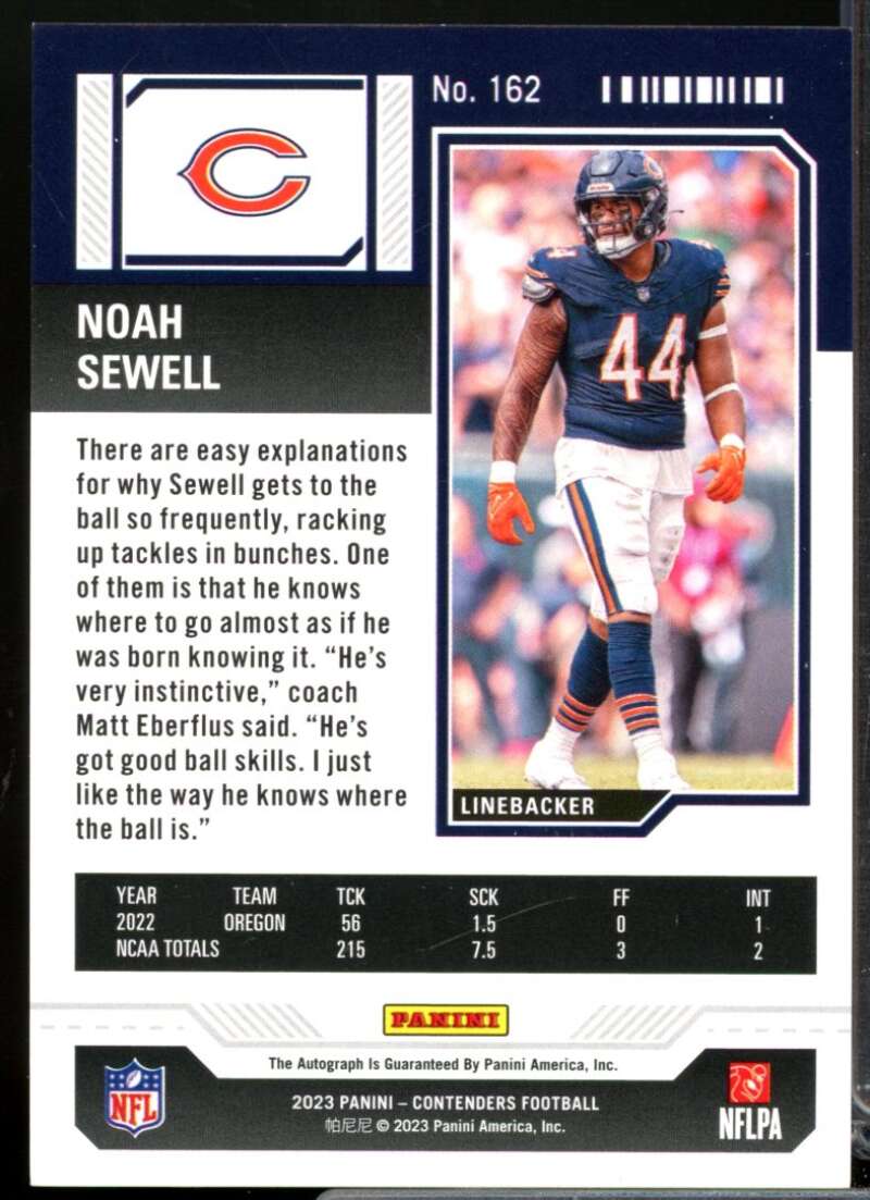 Noah Sewell 2023 Panini Contenders Rookie Autograph Opening Kickoff Ticket #162  Image 2