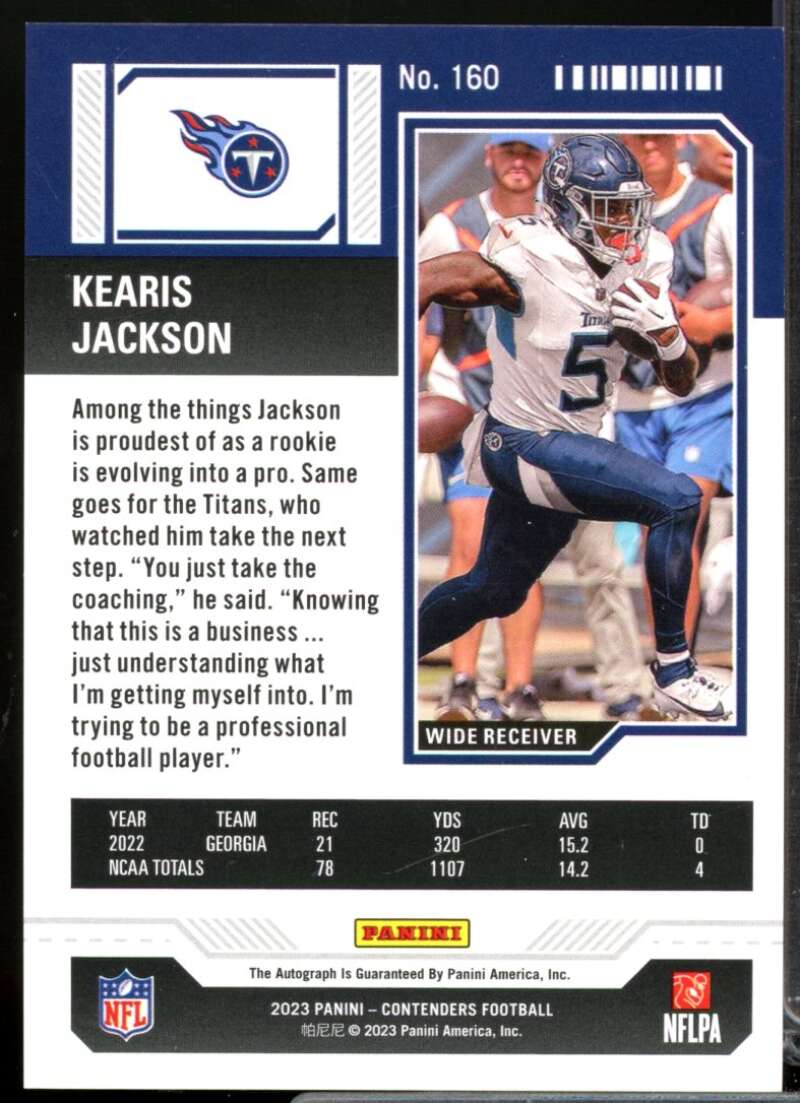 Kearis Jackson 2023 Panini Contenders Rookie Auto Opening Kickoff Ticket #160  Image 2