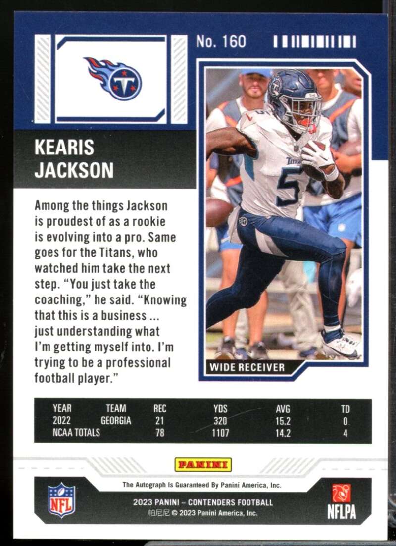 Kearis Jackson 2023 Panini Contenders Rookie Auto Opening Kickoff Ticket #160  Image 2