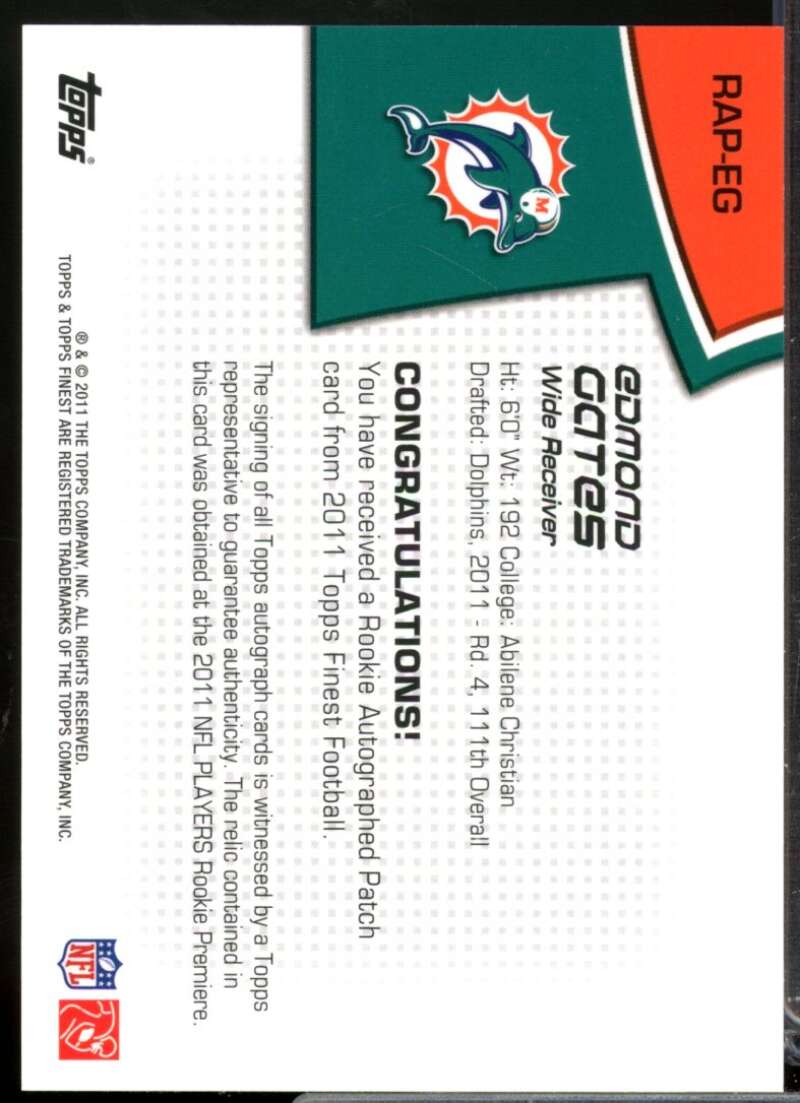 Edmond Gates /599 Card 2011 Finest Rookie 3 Color Patch Autographs #RAPEG  Image 2