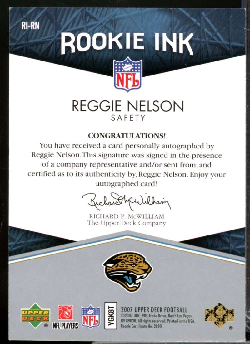 Reggie Nelson Card 2007 Upper Deck Rookie Ink Autograph #RIRN  Image 2