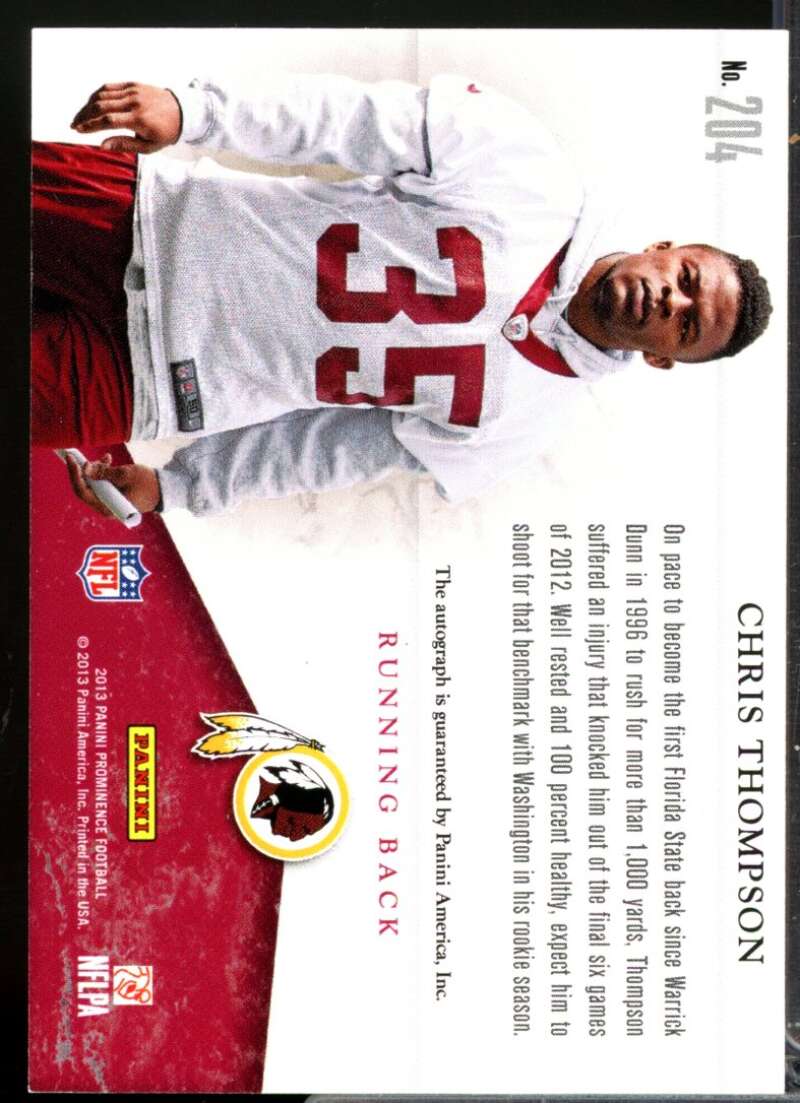 Chris Thompson /999 2013 Panini Prominence Rookie Team Helmet Autographs #204  Image 2