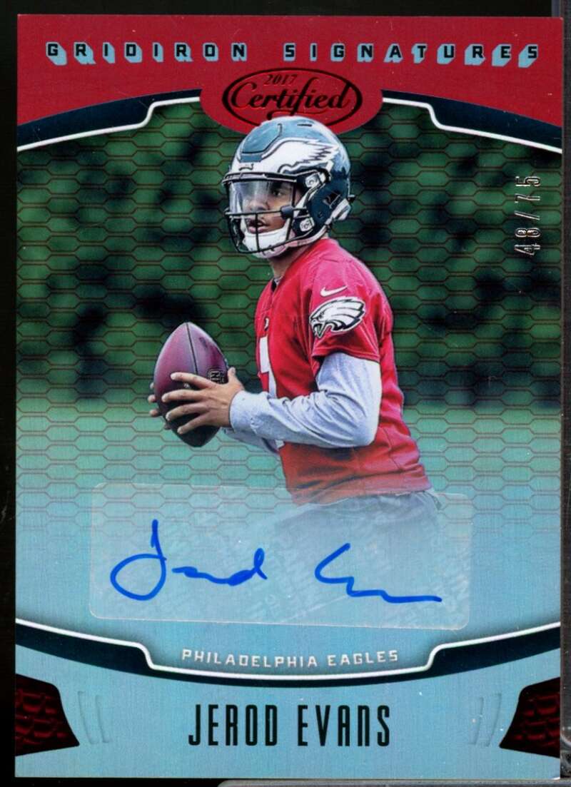 Jerod Evans Card 2017 Certified Gridiron Signatures Autograph Mirror Red #4  Image 1