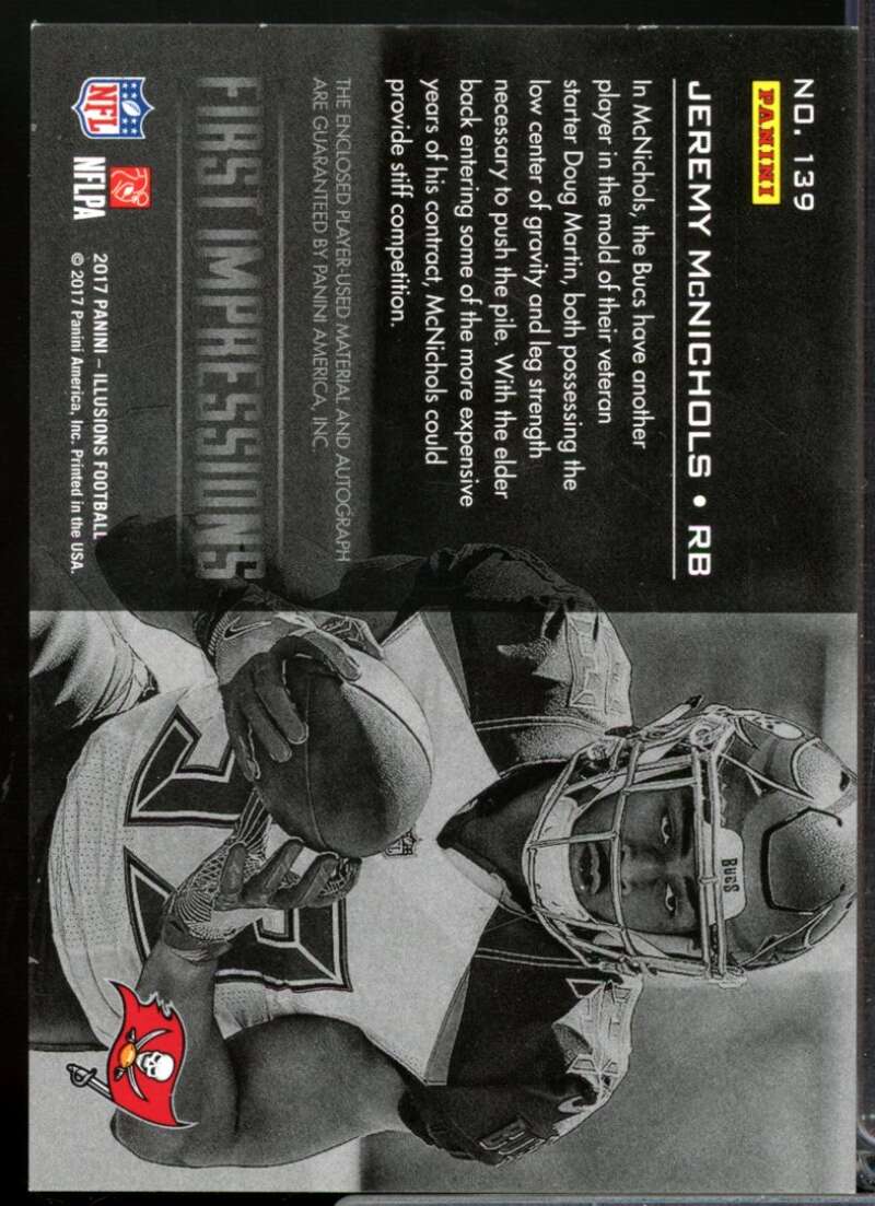 Jeremy McNichols RC Card 2017 Panini Illusions Rookie Jersey Autograph #139  Image 2