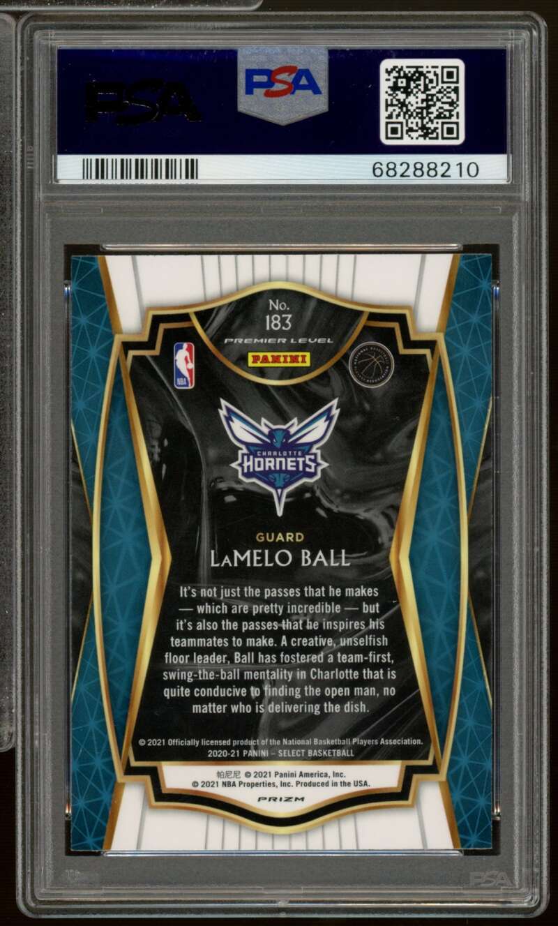 LaMelo Ball Rookie Card 2020-21 Select Blue/White/Purple Cracked Ice #183 PSA 10 Image 2