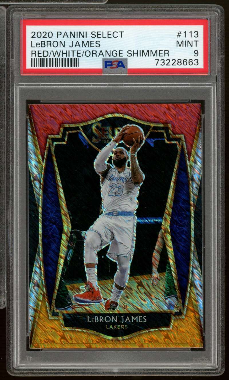 LeBron James Card 2019-20 Panini Select Red/White/Orange/Shimmer #113 PSA 9 Image 1