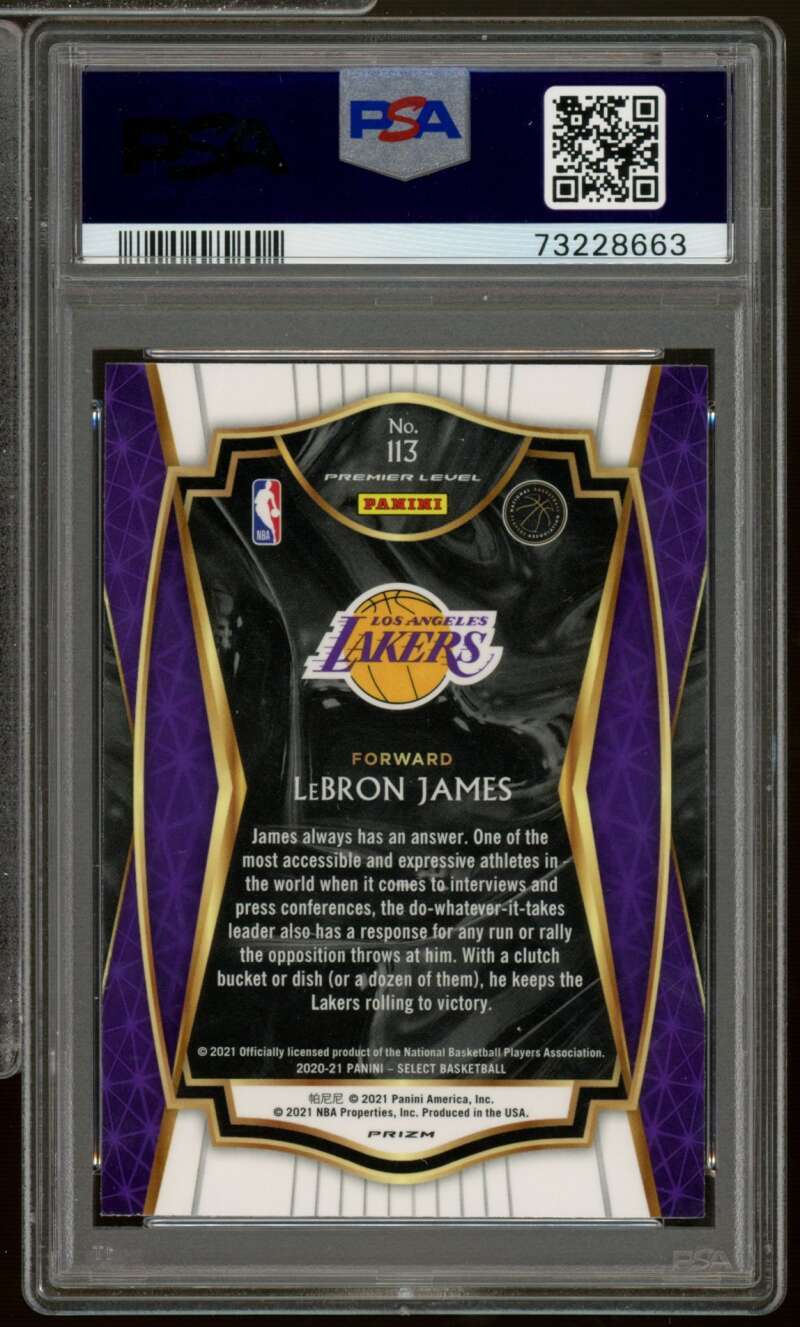 LeBron James Card 2019-20 Panini Select Red/White/Orange/Shimmer #113 PSA 9 Image 2