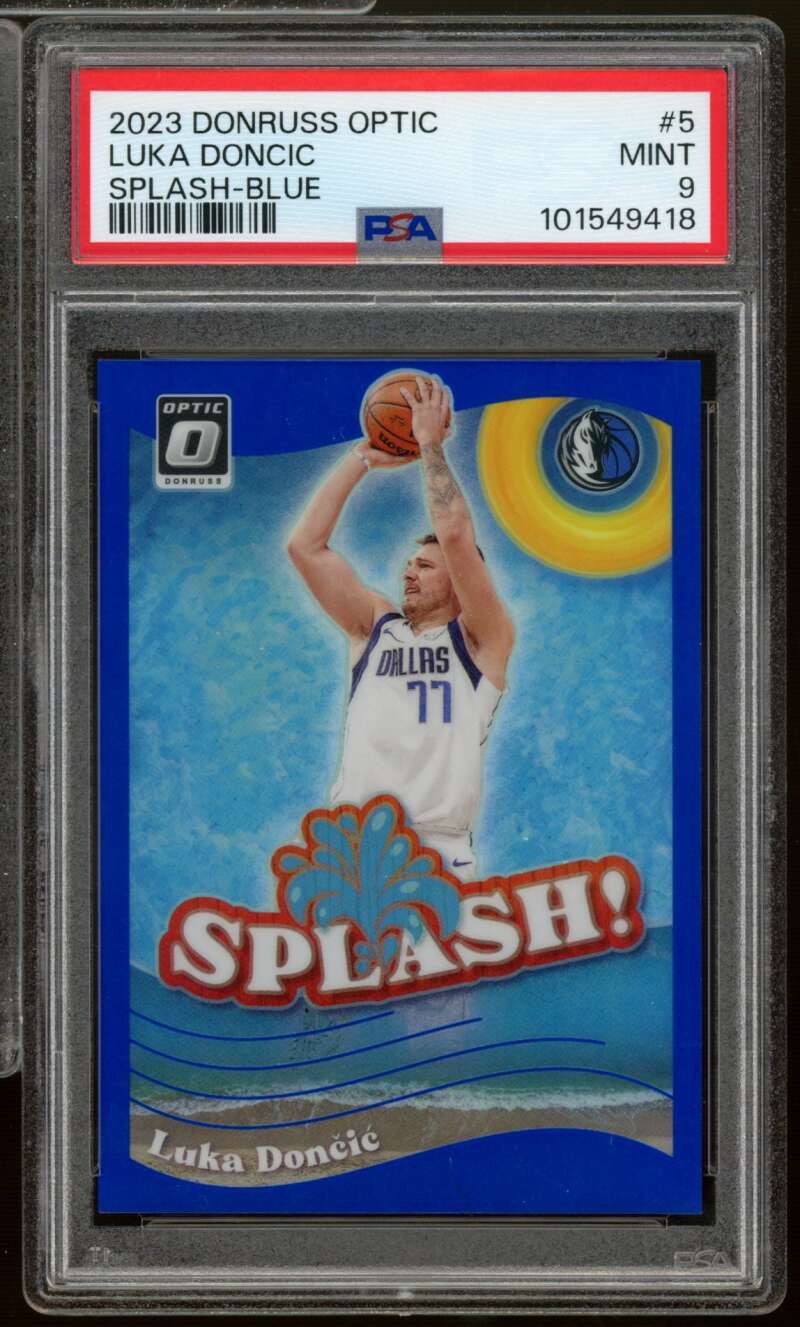 Luka Doncic Card 2022-23 Donruss Optic Splash Blue (4/85) (pop 3) #5 PSA 9 Image 1