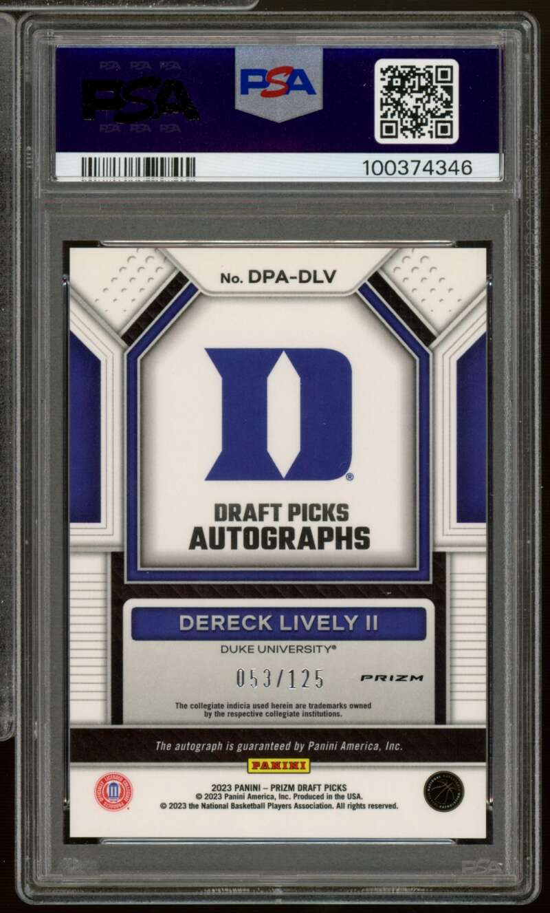 Dereck Lively Rookie 2023-24 Prizm Draft Picks Autograph-Blue Prizm #Dlv PSA 10 Image 2