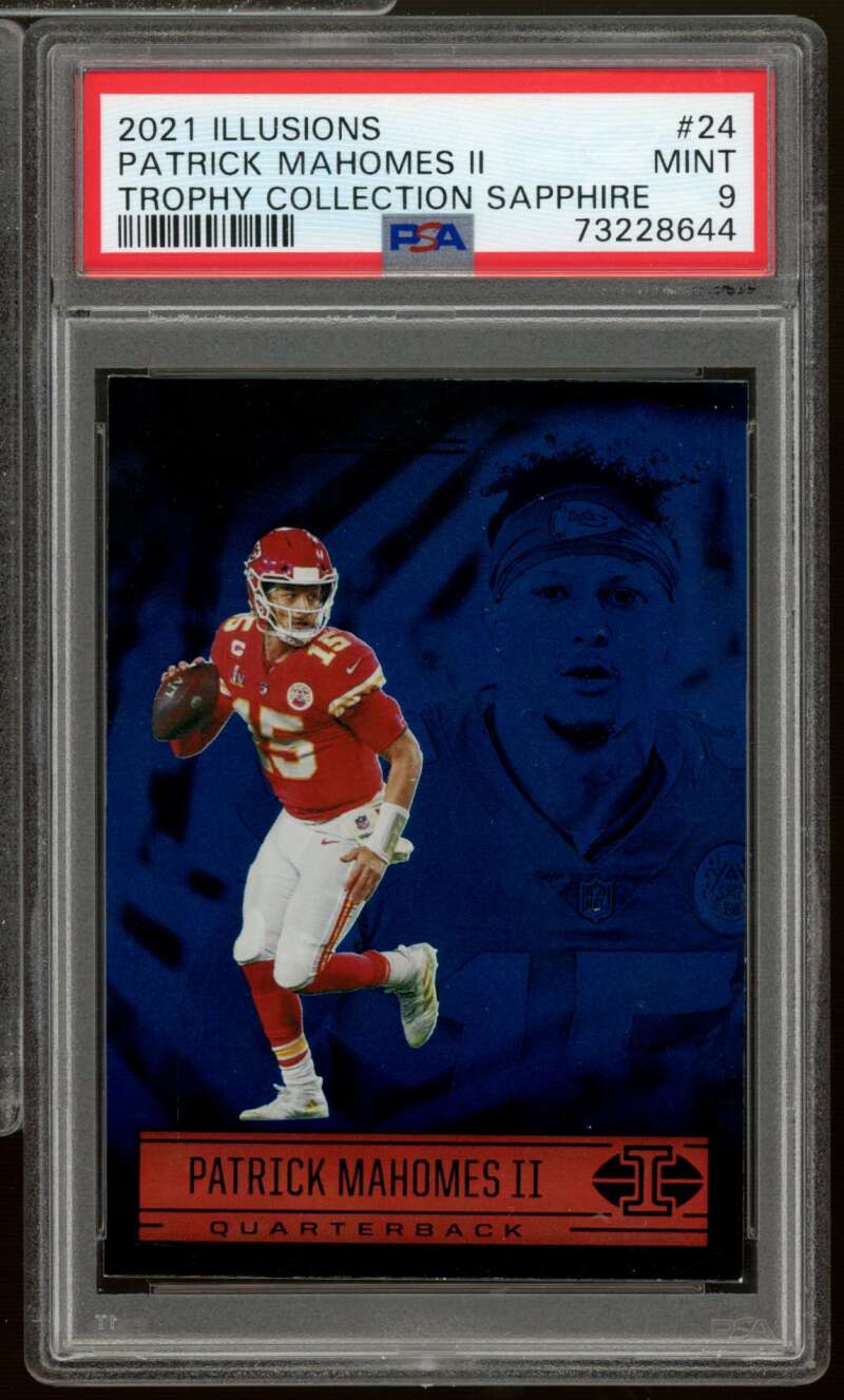 Patrick Mahomes II 2021 Illusions Trophy Collection Sapphire (pop 5) #24 PSA 9 Image 1