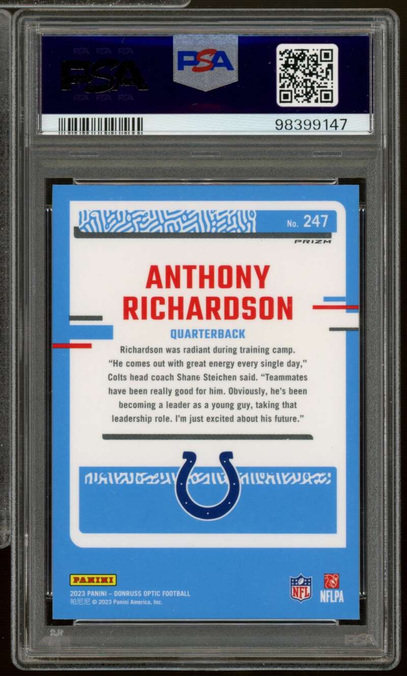 Anthony Richardson Rookie Card 2023 Donruss Optic Gren Velocity #247 PSA 10 Image 2