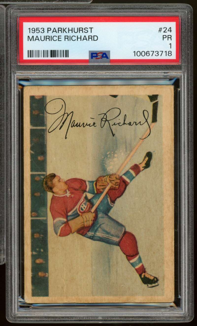 Maurice Richard Card 1953-54 Parkhurst #24 PSA 1 Image 1